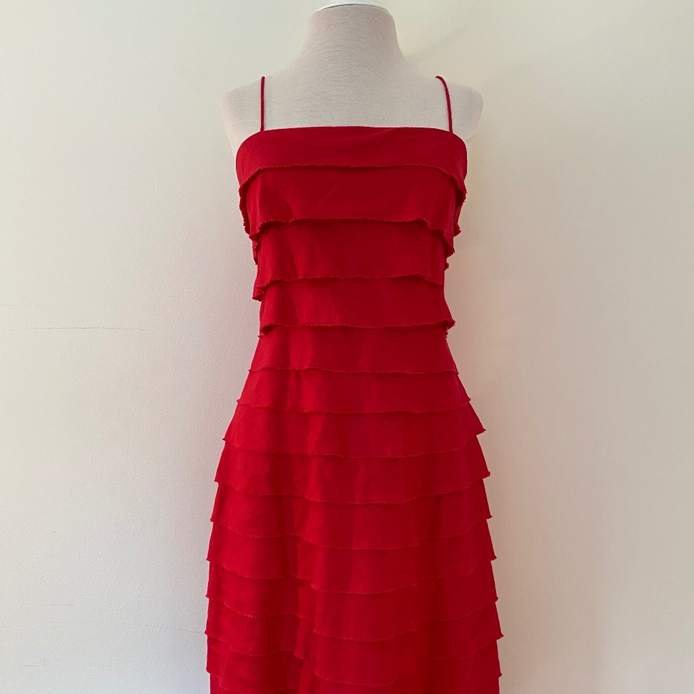 J.Crew red linen strapless dress